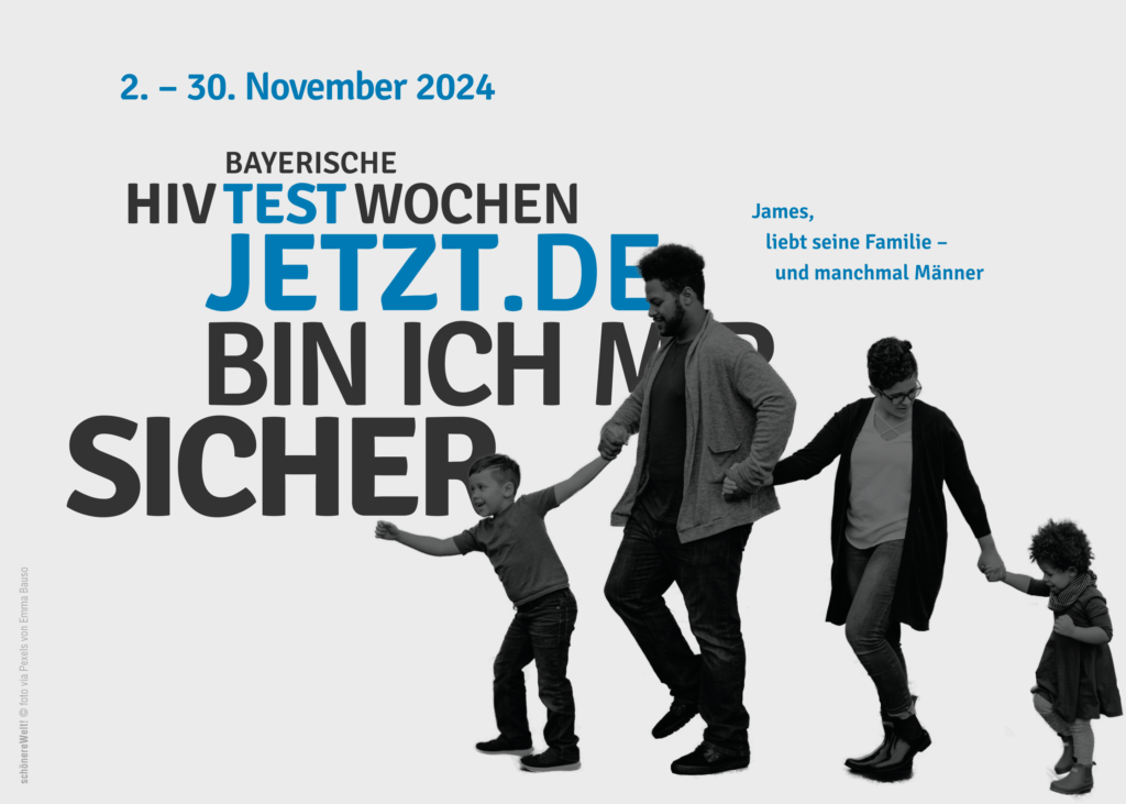 HIV-Testwochen Motiv James mit Frau und beiden Kindern an der Hand. Er liebt seine Familie - und manchmal Männer.