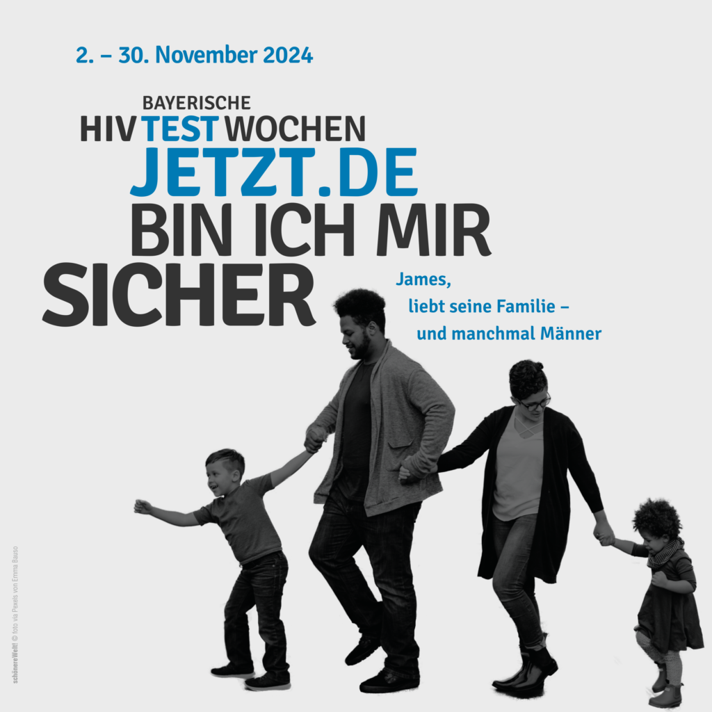 HIV-Testwochen Motiv James mit Frau und beiden Kindern an der Hand. Er liebt seine Familie - und manchmal Männer.